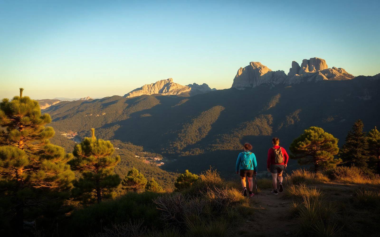 Randonneurs sur un sentier des montagnes de la Marina Baixa près de Tàrbena